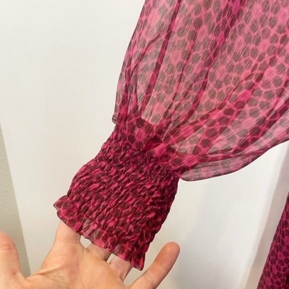 Misa LA Louisa Dress Cardinal Tile Long-Sleeve Sheer Maxi Tiered Skirt Sz M NWT - Picture 6 of 11